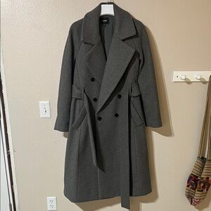 Express Gray Double-Breasted Overcoat